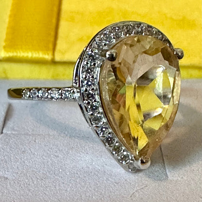 Citrine Ring Sterling Silver 925, Teardrop Ring Silver, Citrine Jewelry Ring, Citrine Ring Sterling Silver, Pear Cut Ring for Women, Citrine - leoshopdeals