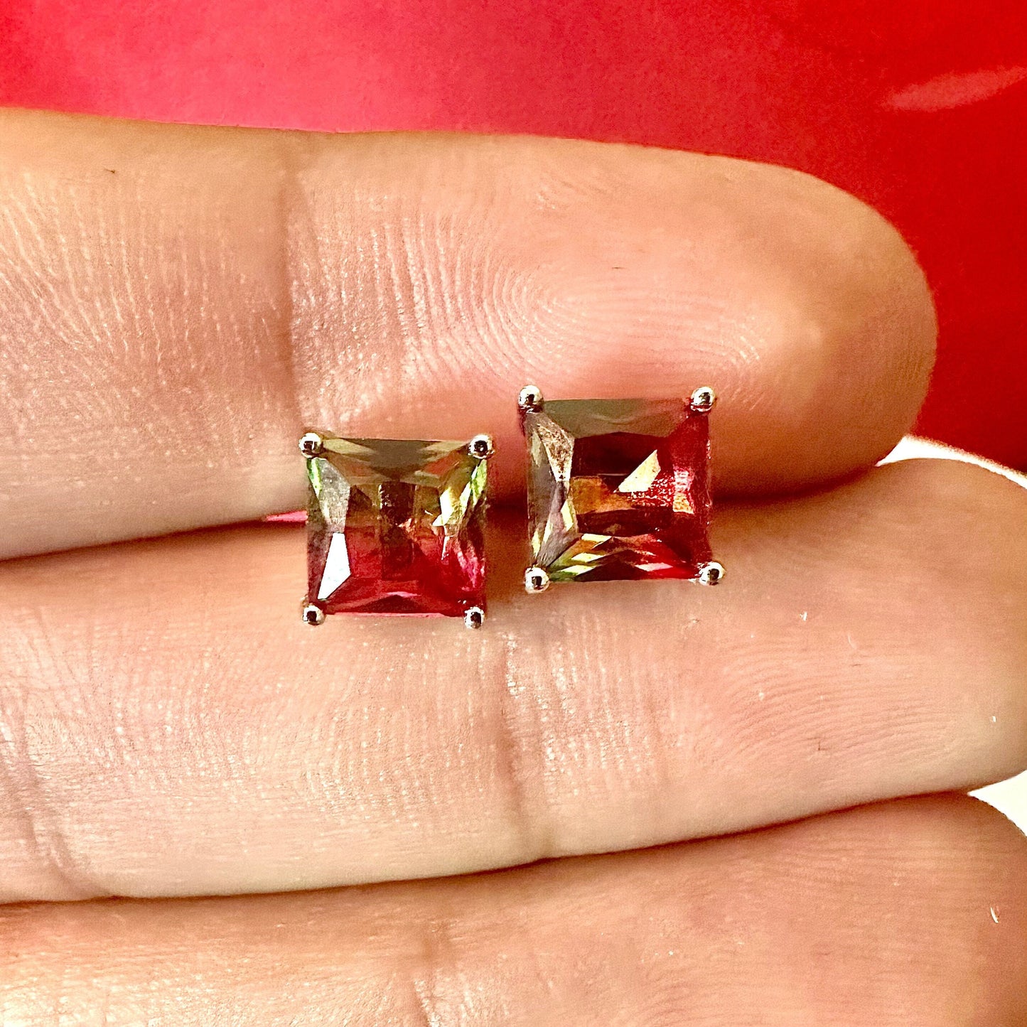 Watermelon Tourmaline Earrings, Stud Earrings For Women Sterling Silver 925, Tourmaline Earrings Stud, Tourmaline Jewelry, Tourmaline - leoshopdeals