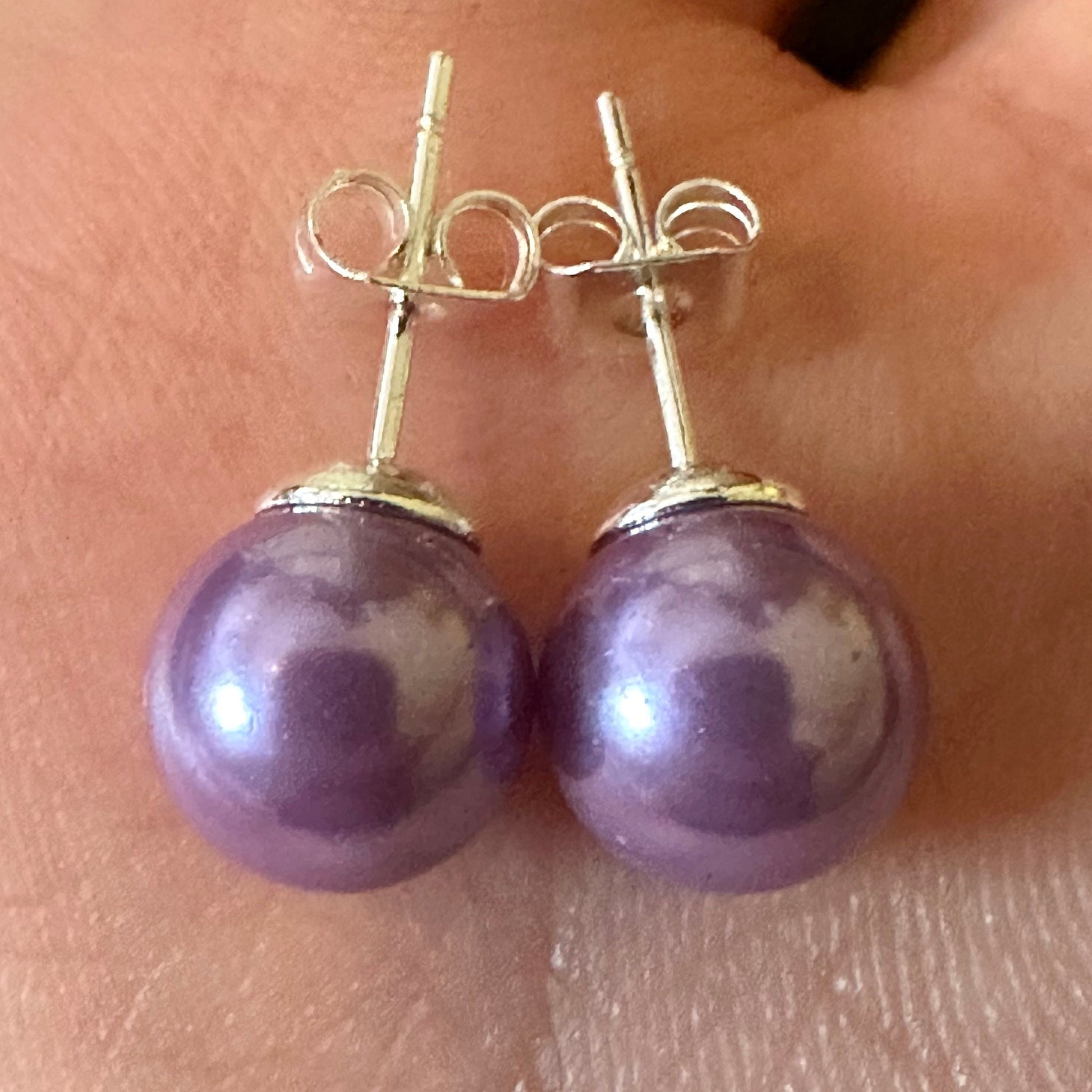 Purple Freshwater Pearl Earrings for Women 8MM - leoshopdeals