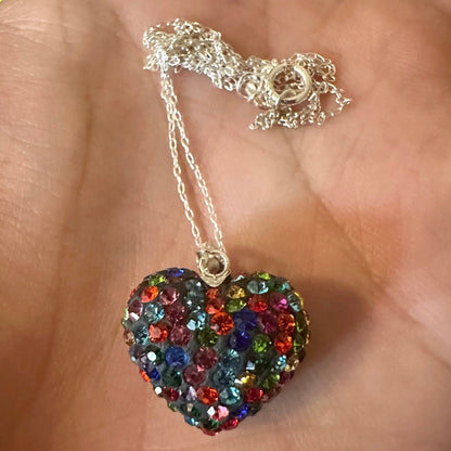 Bubble Heart Necklace, Multicolor Pendant Necklace, 925 Sterling Silver Necklace, Multicolor Necklace, Heart Necklace, Puffed Heart Necklace - leoshopdeals