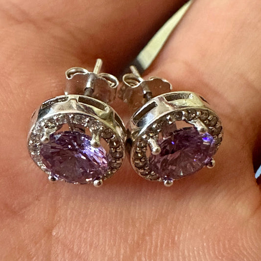 Amethyst Earrings Studs Sterling Silver 925, Amethyst and White Topaz Earrings, Earrings Studs for Women Sterling Silver, Gift for her - leoshopdeals