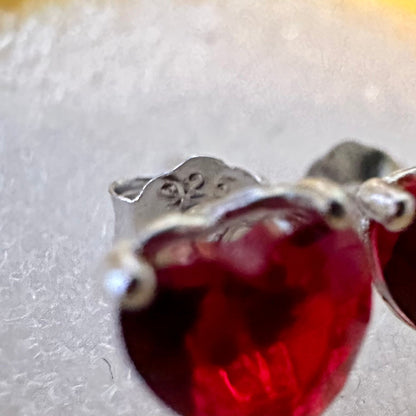 Heart Earrings Sterling Silver, Ruby Earrings Stud, 5X5 mm, Heart Earrings Stud, Cz Earrings Stud, Ruby Jewelry for Women, July Birthstone - leoshopdeals