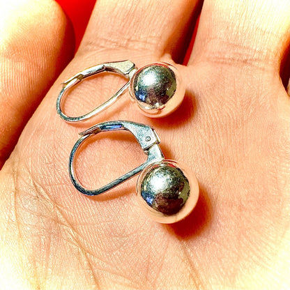 Sterling Silver Leverback Earrings, 925 Sterling Silver Earrings, Silver Ball Earrings, Leverback Silver Earrings, Earrings for Women - leoshopdeals