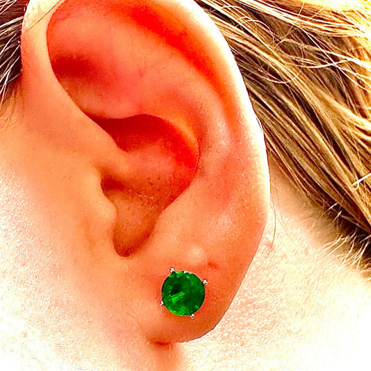 Emerald Earrings Stud, 6MM Emerald Jewelry Earrings, May Birthstone Jewelry for Mom, Silver 925 Earrings Stud, Earrings Studs for Women - leoshopdeals