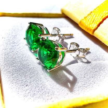 Emerald Earrings Stud, 6MM Emerald Jewelry Earrings, May Birthstone Jewelry for Mom, Silver 925 Earrings Stud, Earrings Studs for Women - leoshopdeals