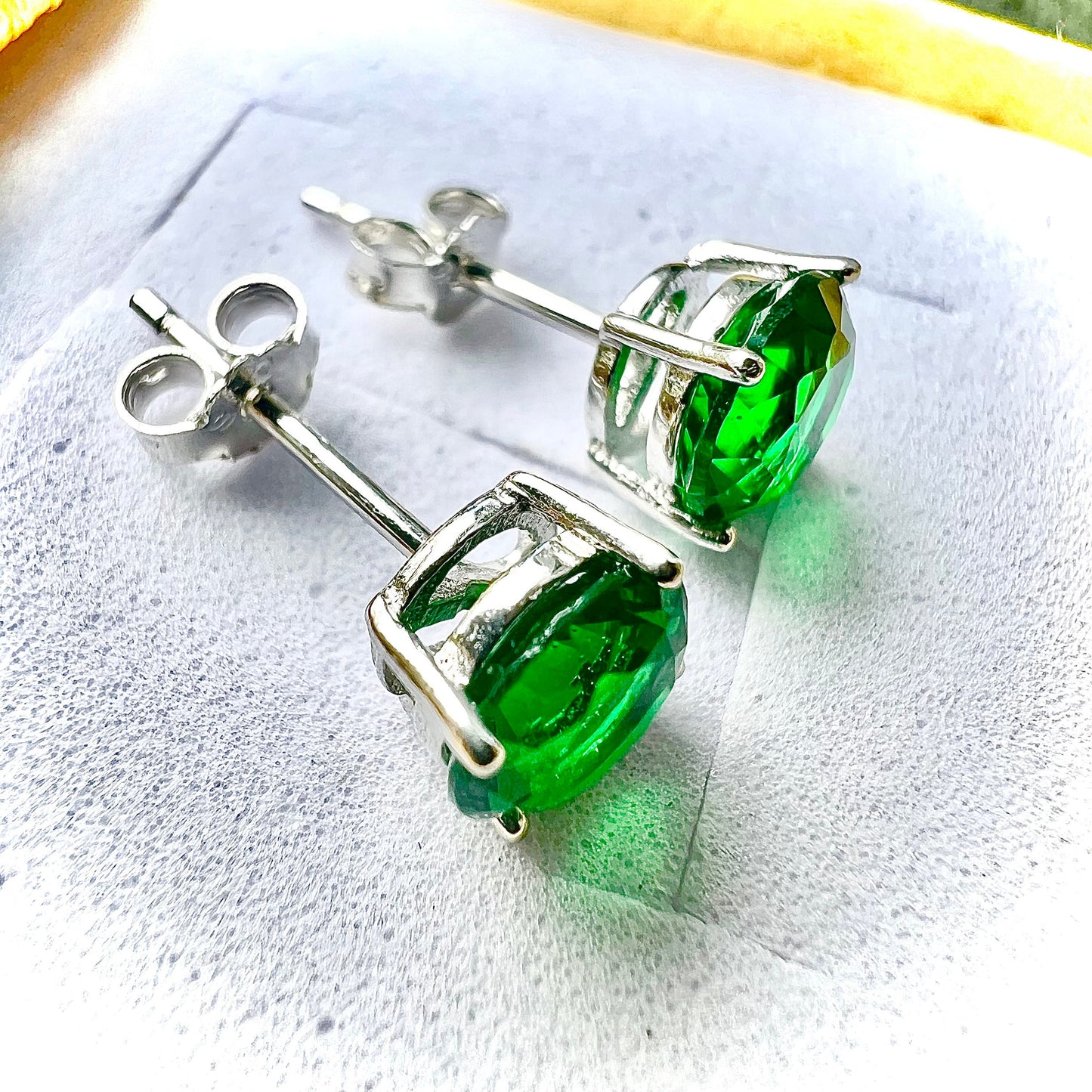 Emerald Earrings Stud, 6MM Emerald Jewelry Earrings, May Birthstone Jewelry for Mom, Silver 925 Earrings Stud, Earrings Studs for Women - leoshopdeals