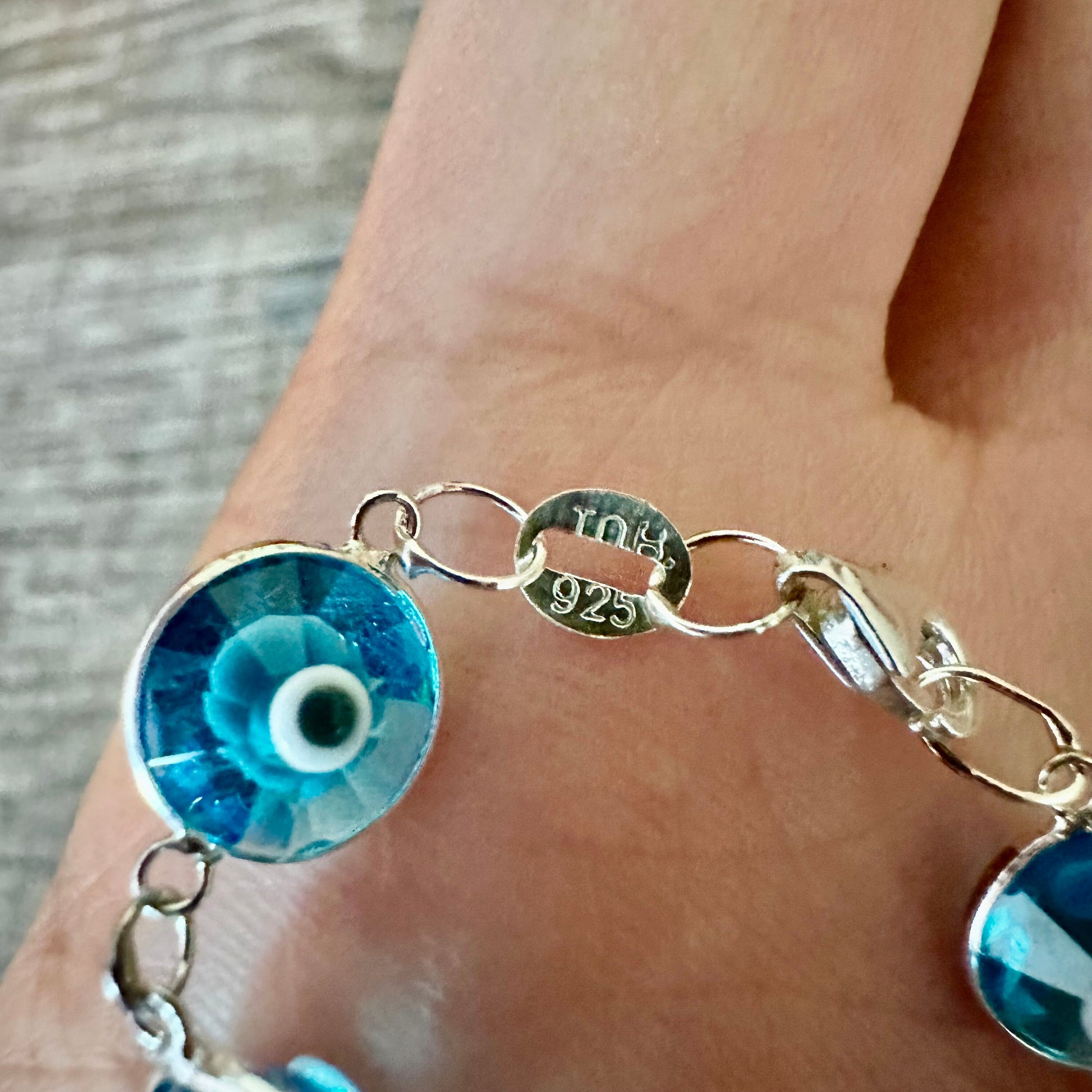 Evil Eye Bracelet Solid Sterling Silver 925, Light Blue Bracelet 7.5 inches, Crystal Bracelet for Women, Evil Eye Jewelry, Silver Bracelet - leoshopdeals