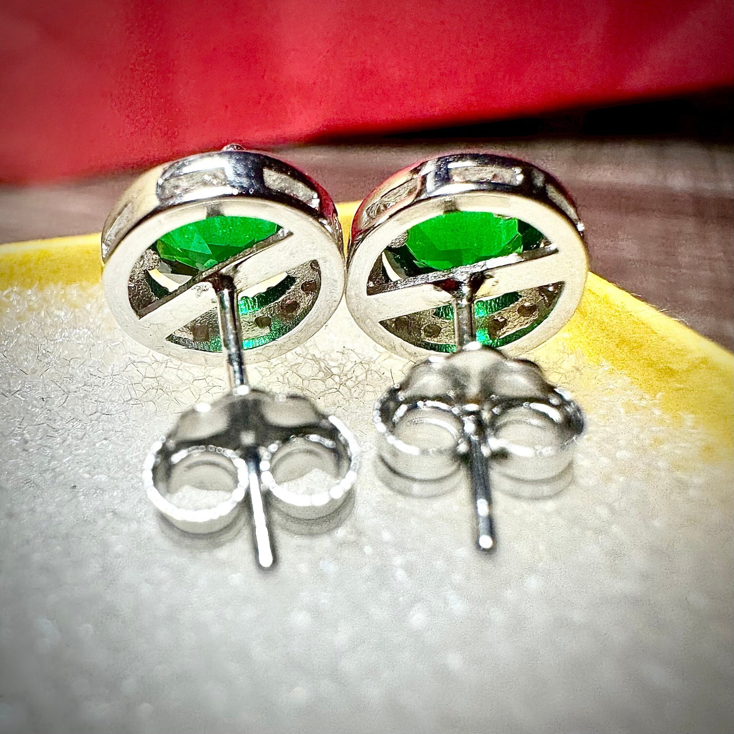 Green Emerald Earrings Stud Sterling Silver 925 ,Stud Earrings for Women, Emerald Jewelry Earrings, Round Earrings Stud, May Birthstone Gift - leoshopdeals