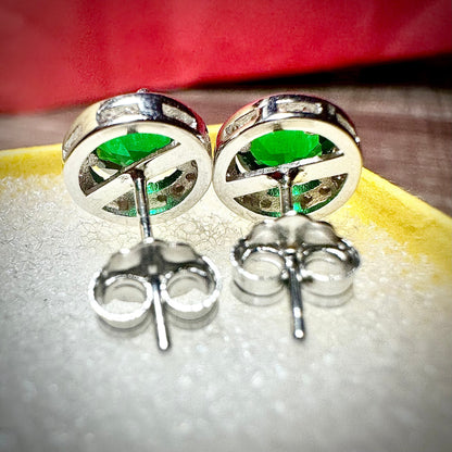 Green Emerald Earrings Stud Sterling Silver 925 ,Stud Earrings for Women, Emerald Jewelry Earrings, Round Earrings Stud, May Birthstone Gift - leoshopdeals