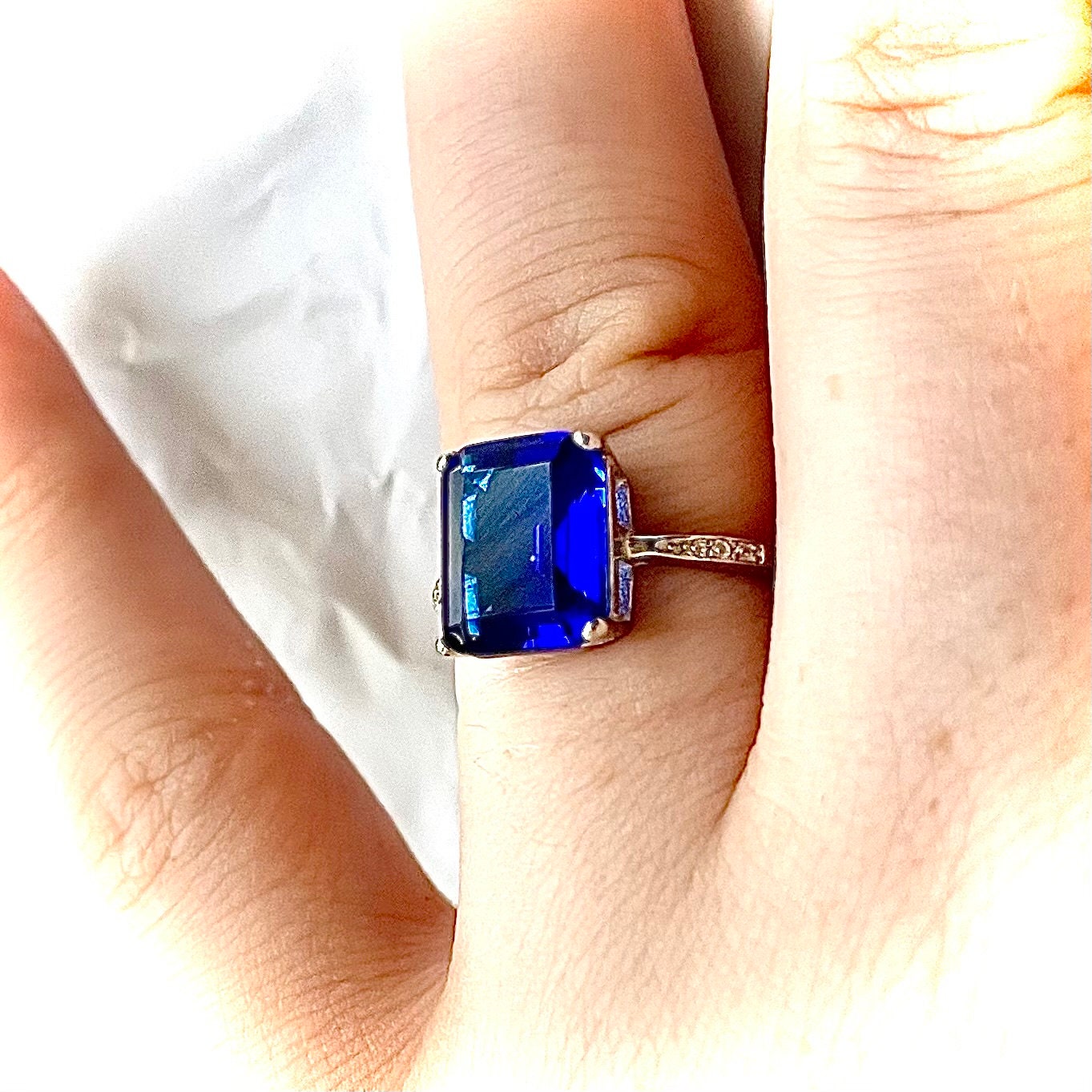 Sapphire Ring Sterling Silver 925, Emerald Cut Ring for Women, Ring Women Sterling Silver 925 4.00 CTTW, Blue Sapphire Ring for Women - leoshopdeals