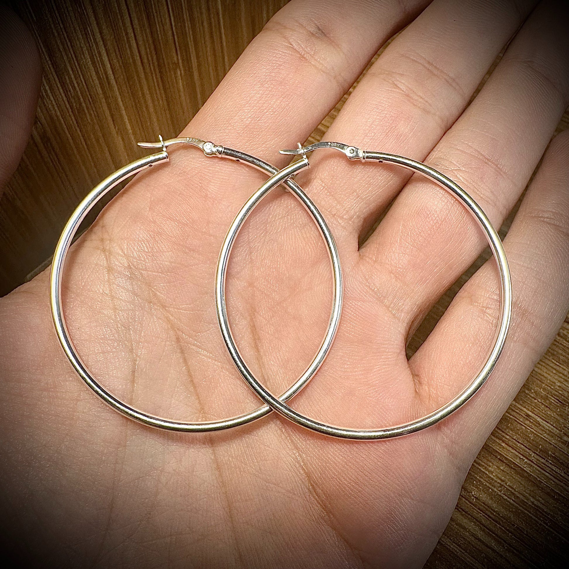 Sterling Silver Hoops, 925 Sterling Silver Hoop Earrings, Round Hoop Earrings, Pierced Earrings, Silver Earrings, 40mm, 45mm, 50mm, 55mm - leoshopdeals