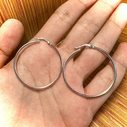 Sterling Silver Hoops, 925 Sterling Silver Hoop Earrings, Round Hoop Earrings, Pierced Earrings, Silver Earrings, 40mm, 45mm, 50mm, 55mm - leoshopdeals