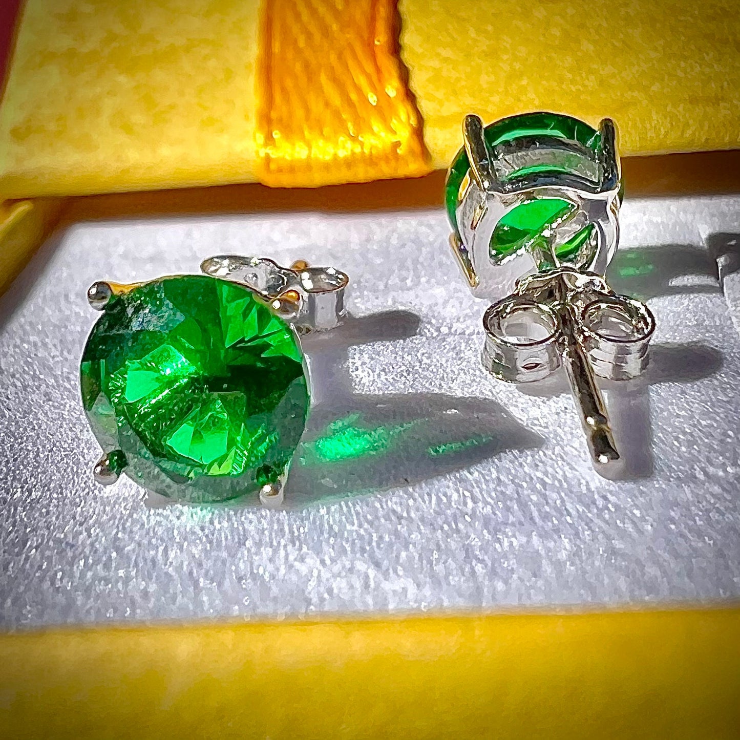 Emerald Earrings Stud, 6MM Emerald Jewelry Earrings, May Birthstone Jewelry for Mom, Silver 925 Earrings Stud, Earrings Studs for Women - leoshopdeals