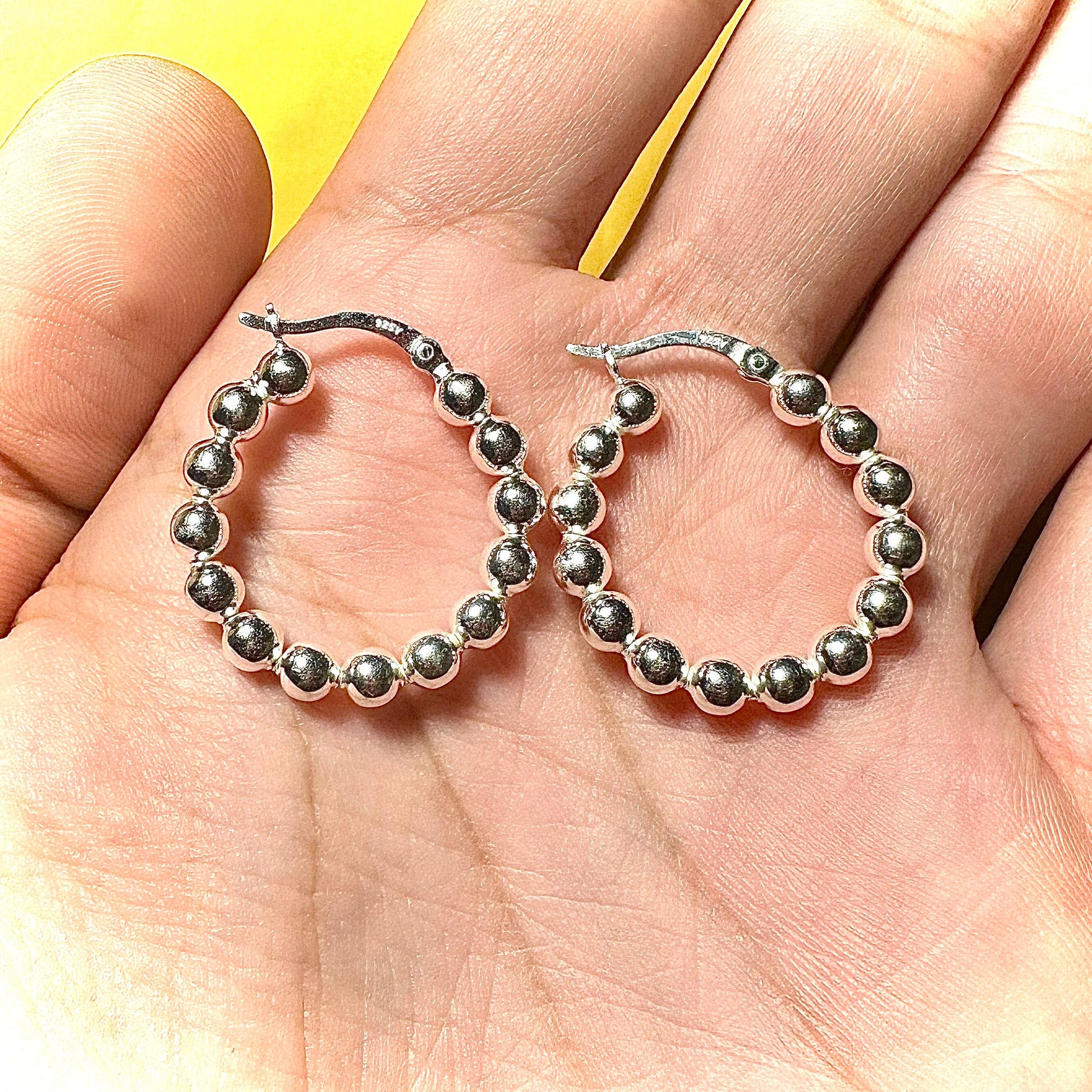 25mm, 30mm, 35mm Beaded Hoops Earrings, 925 Sterling Silver Hoop Earrings, Bead Ball Earrings, Bead Ball Hoop Earrings, Earrings for Women - leoshopdeals