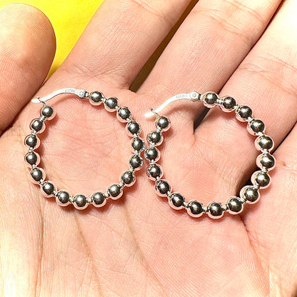 25mm, 30mm, 35mm Beaded Hoops Earrings, 925 Sterling Silver Hoop Earrings, Bead Ball Earrings, Bead Ball Hoop Earrings, Earrings for Women - leoshopdeals