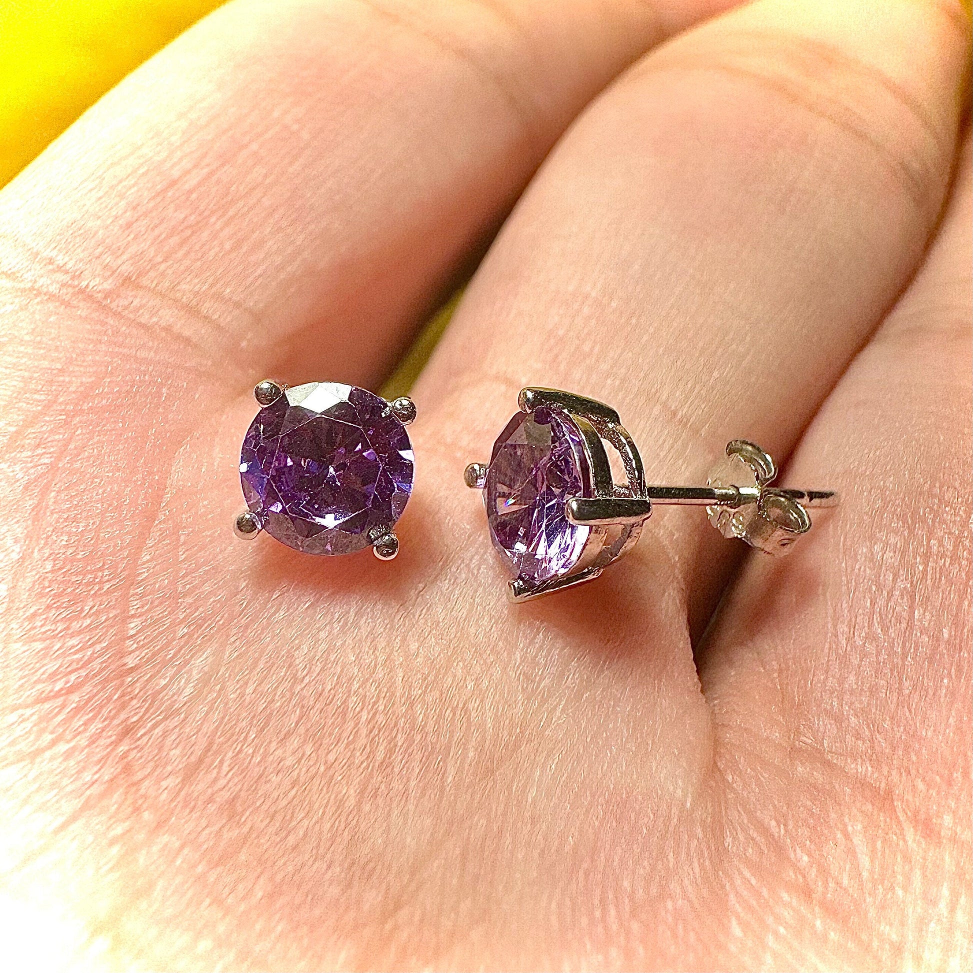 925 Sterling Silver Amethyst Stud Earrings for Women 6MM Birthstone Gift - leoshopdeals