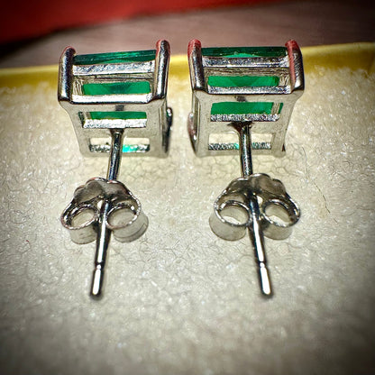 Princess Cut Emerald Earrings 925 Sterling Silver Stud Earrings 8MM Green Emerald Earrings For Women Stud Earrings For Women Emerald Jewelry - leoshopdeals