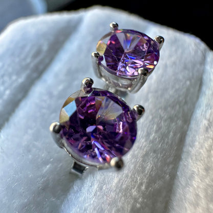 Amethyst Earrings Studs, 925 sterling silver earrings, Amethyst Jewelry for Women, round earrings studs, cubic zirconia earrings 6mm earring - leoshopdeals