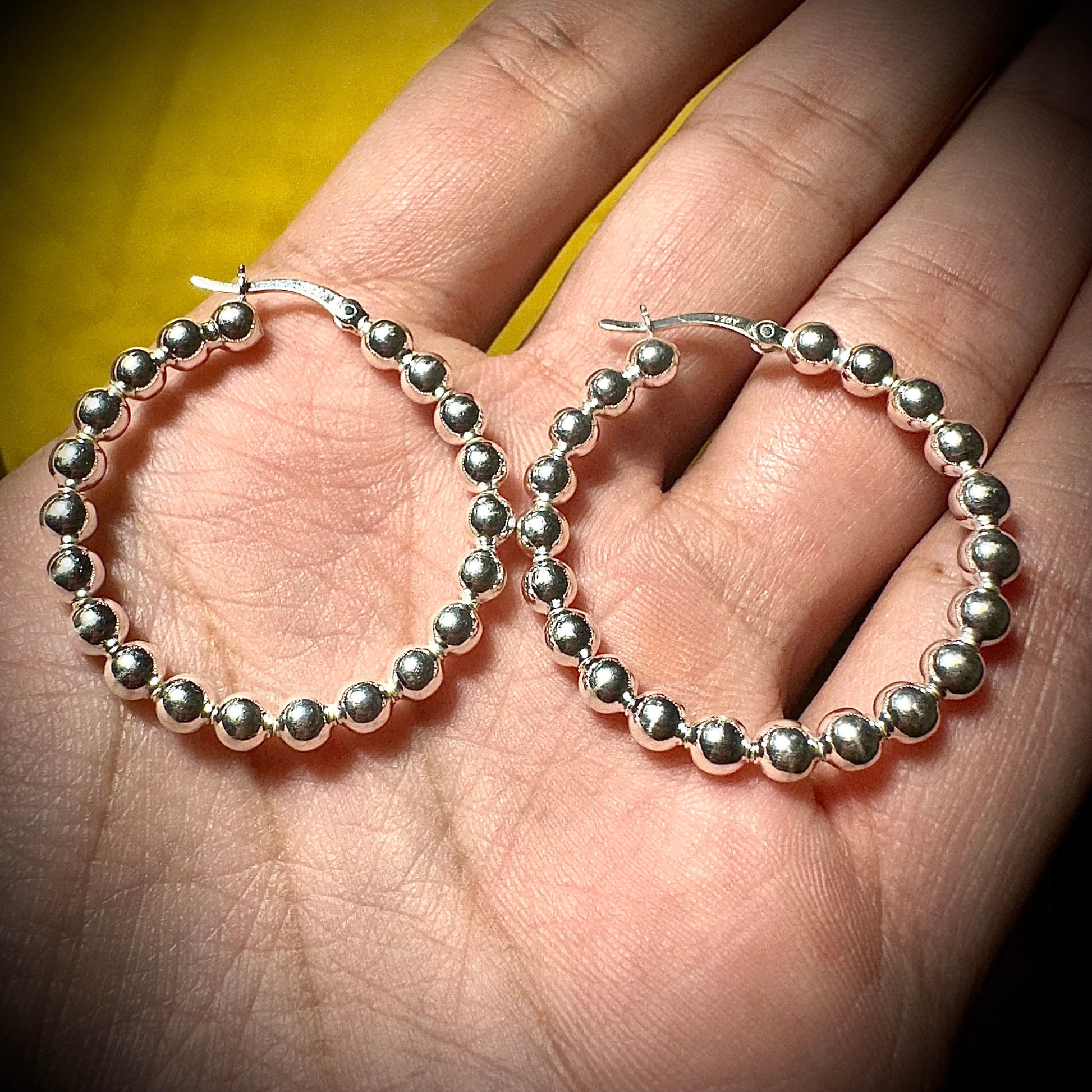 25mm, 30mm, 35mm Beaded Hoops Earrings, 925 Sterling Silver Hoop Earrings, Bead Ball Earrings, Bead Ball Hoop Earrings, Earrings for Women - leoshopdeals