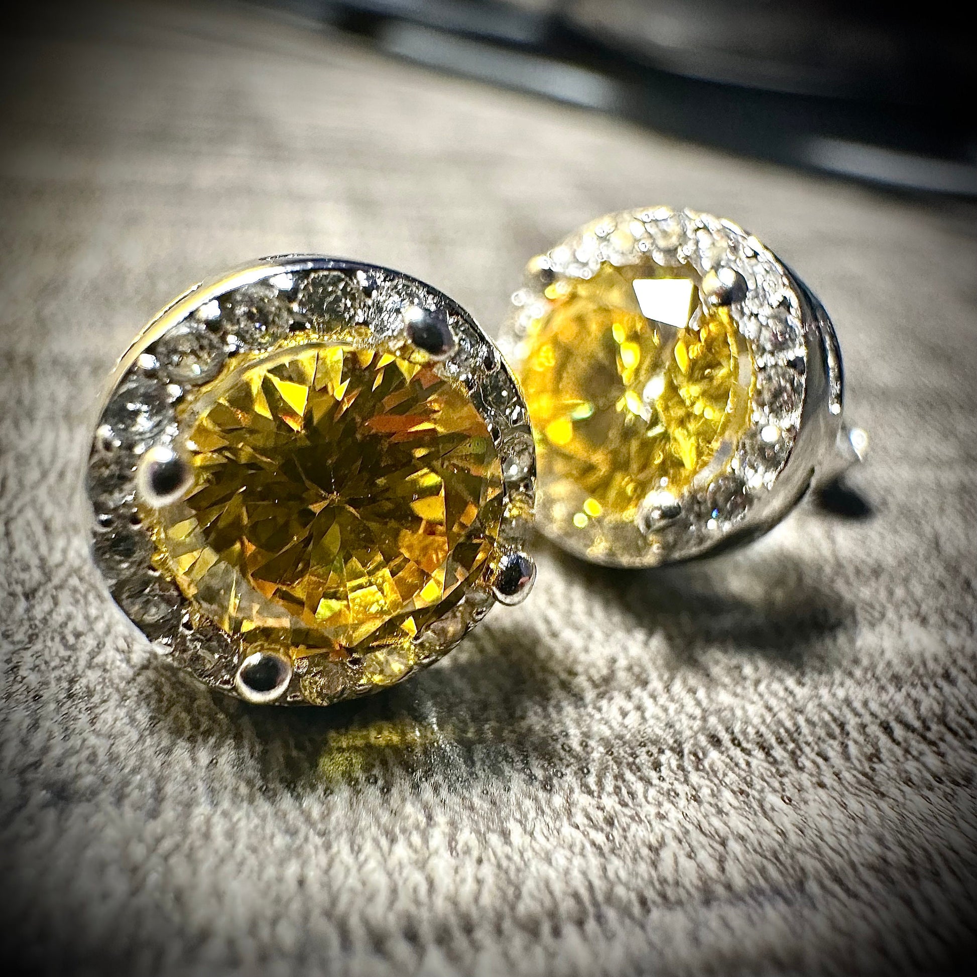 Citrine Stud Earrings, 925 Sterling Silver Studs Earrings, Yellow Citrine, Citrine & White Topaz, Halo Stud Earrings, November Birthstone - leoshopdeals