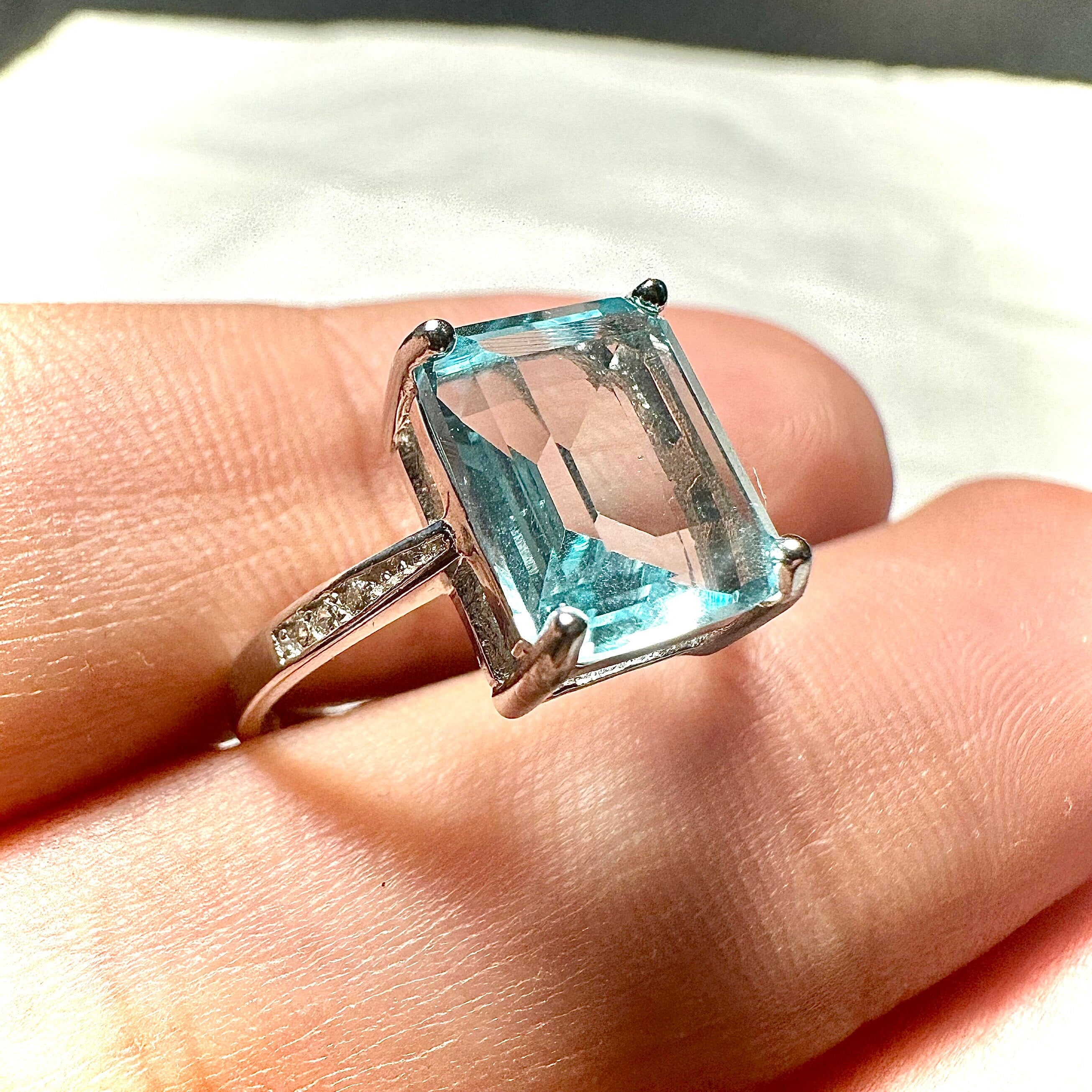 Emerald Cut Natural Blue Topaz shops Ring in Sterling Silver Size 7