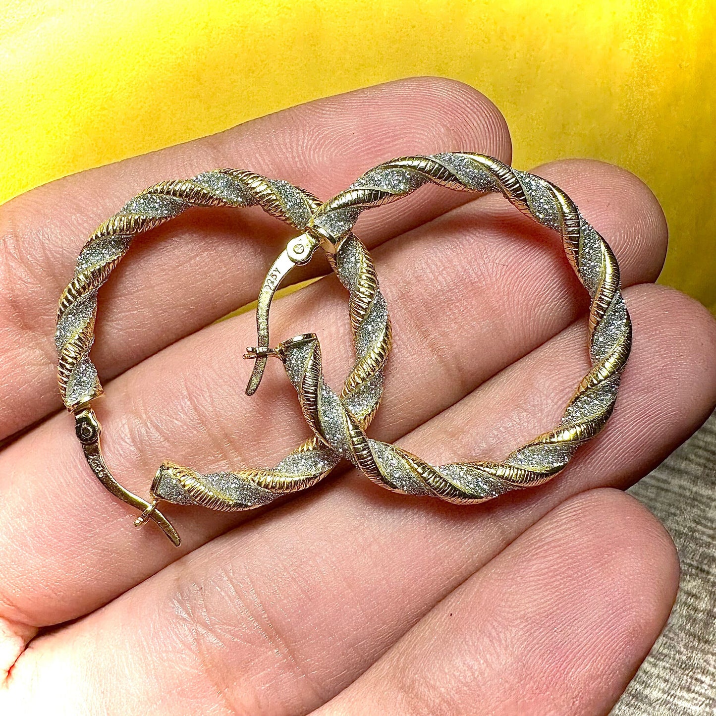 Hoop Earrings Gold 925 Sterling Silver, Hoop Earrings Gold Plated, Huggie Hoop Earrings 25mm, Crystal Dust Hoop Earrings, Hoop Earring 3.5mm - leoshopdeals