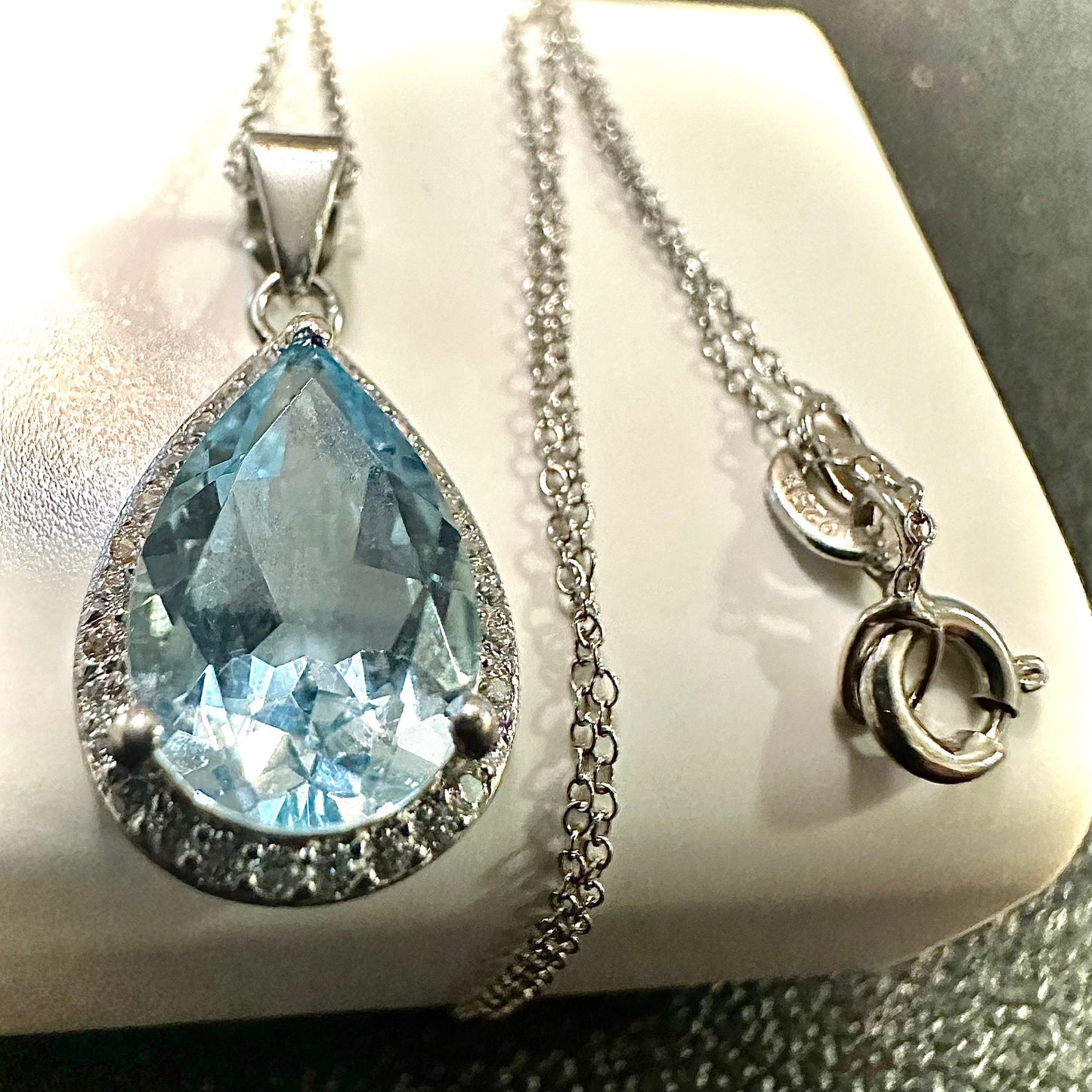 Blue Topaz Necklace for Women Sterling Silver 925, Pendant Necklace for Women 4.00 CTTW, Gift for Mom, Blue Pendant Necklace 18'', Gift for - leoshopdeals