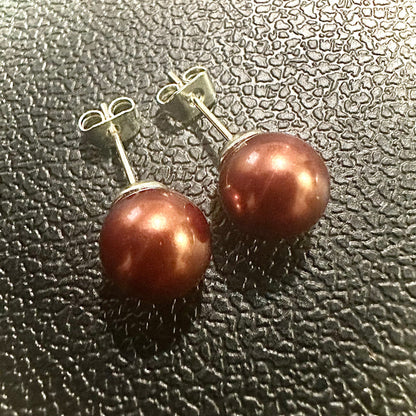 Chocolate Freshwater Pearl Earrings, 8MM Freshwater Pearl Stud Earrings, Chocolate Pearl Earrings, Pearl Earrings, Freshwater Pearl Earrings - leoshopdeals