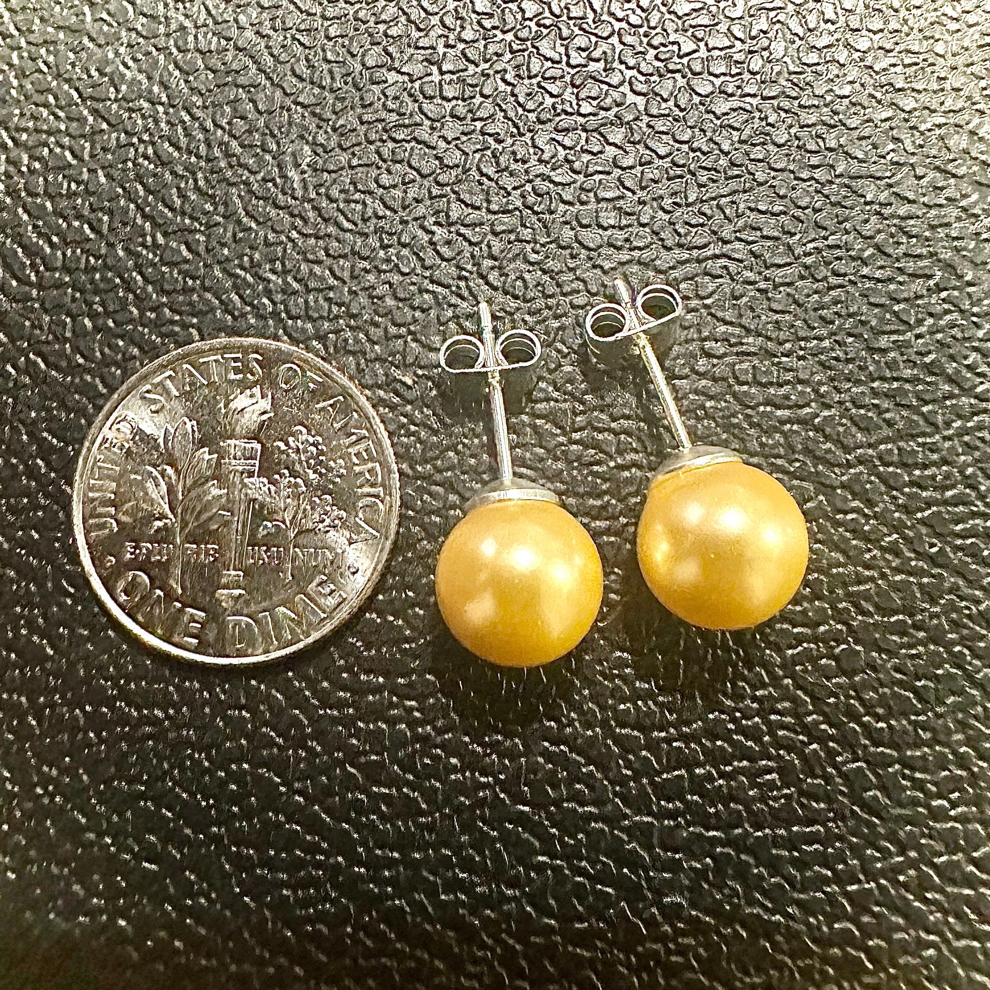 Yellow freshwater Pearl Earrings,8MM Freshwater Pearl Stud Earrings, Yellow Pearl Earrings, Yellow Pearl Earrings, Freshwater Pearl Earrings - leoshopdeals