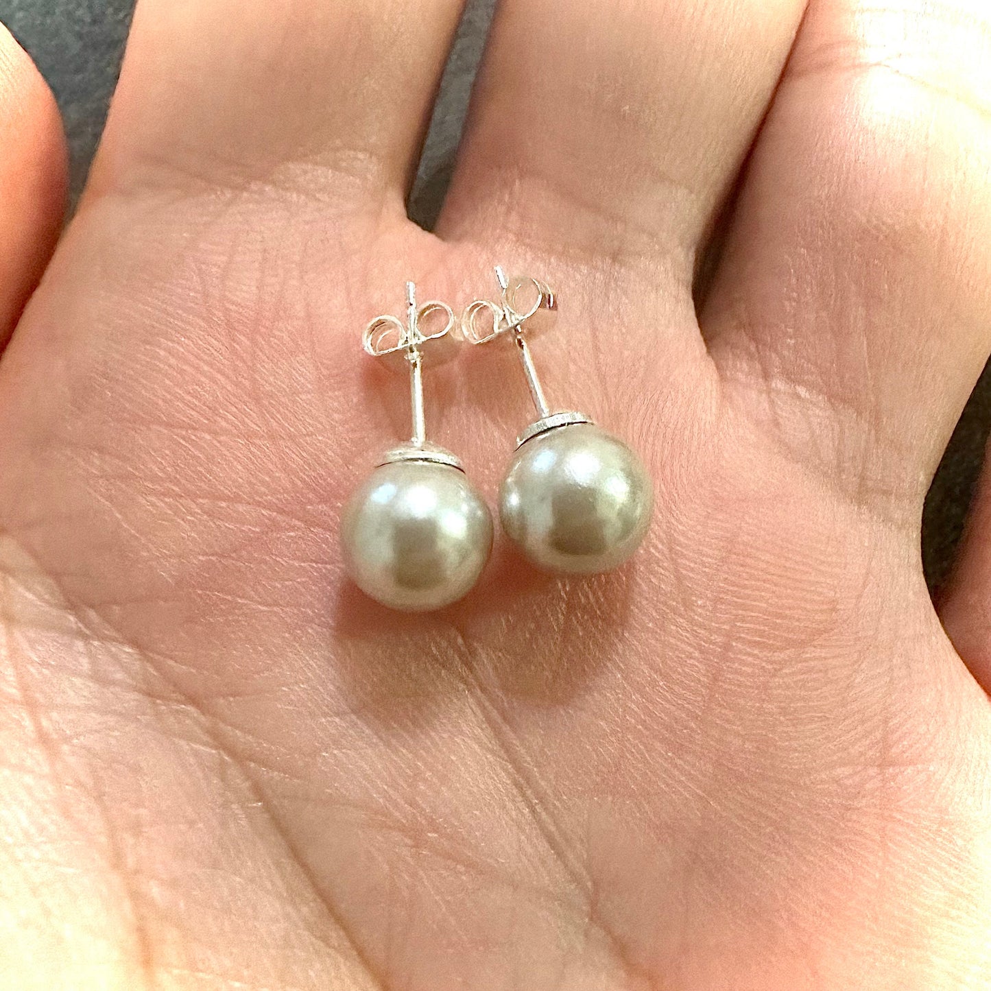 Gray Freshwater Pearl Earrings, 8MM Freshwater Pearl Stud Earrings, Gray Pearl Earrings, Gray Pearl Earrings, Freshwater Pearl Earrings Gift - leoshopdeals