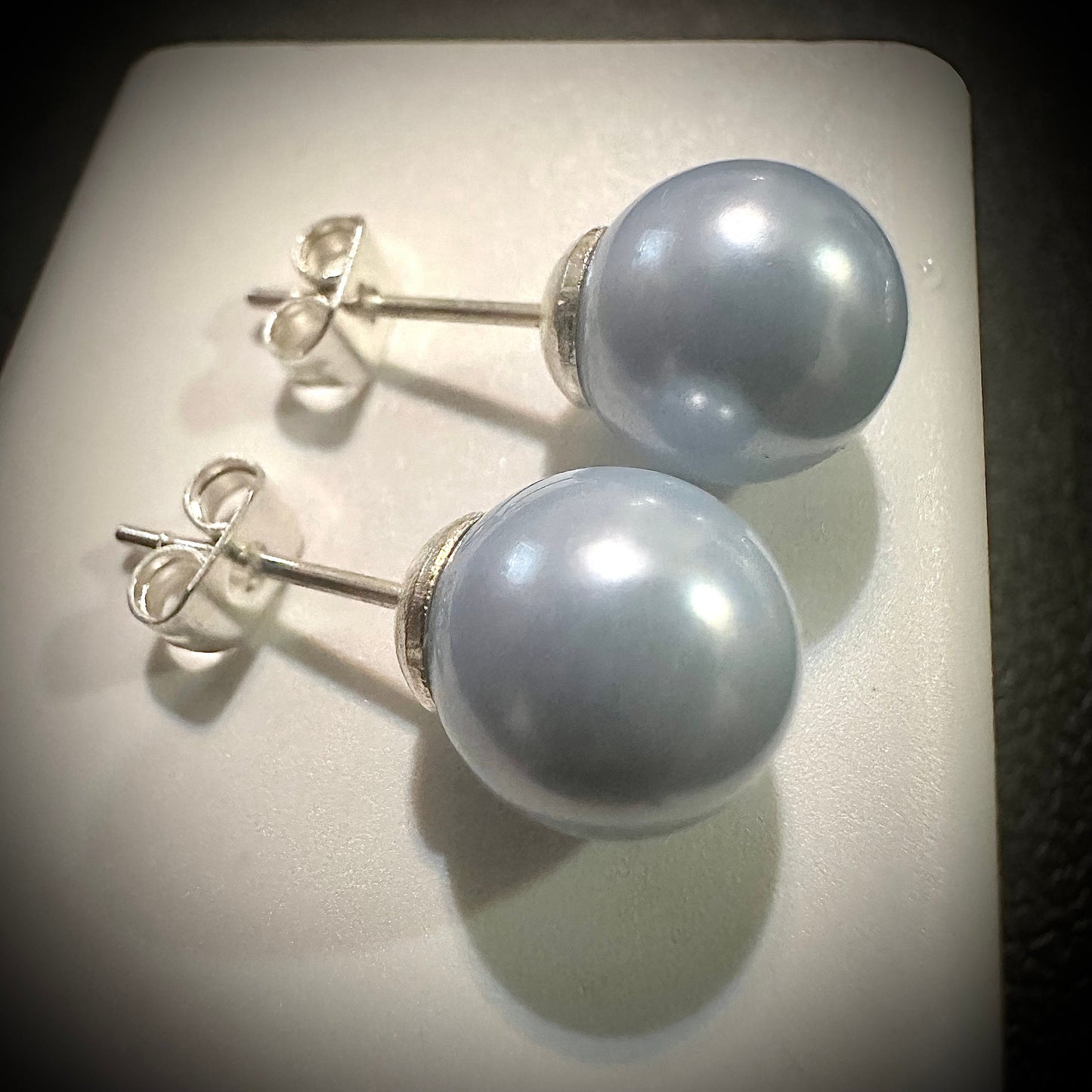 Light Blue Freshwater Pearl Stud Earrings for Women 8MM - leoshopdeals