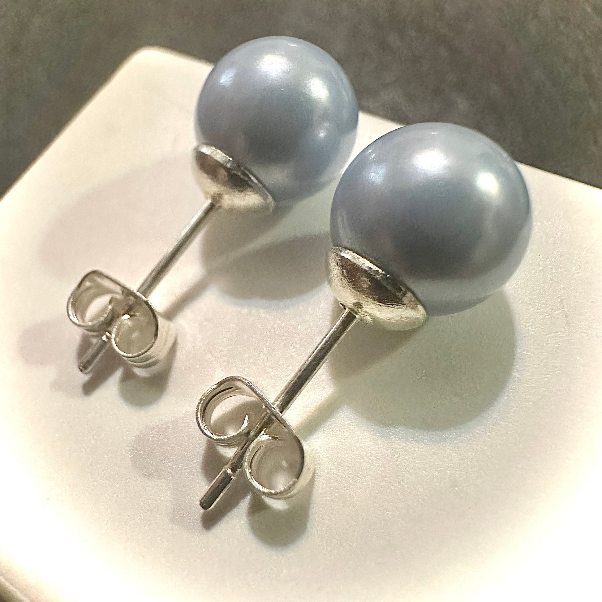 Light Blue Freshwater Pearl Stud Earrings for Women 8MM - leoshopdeals