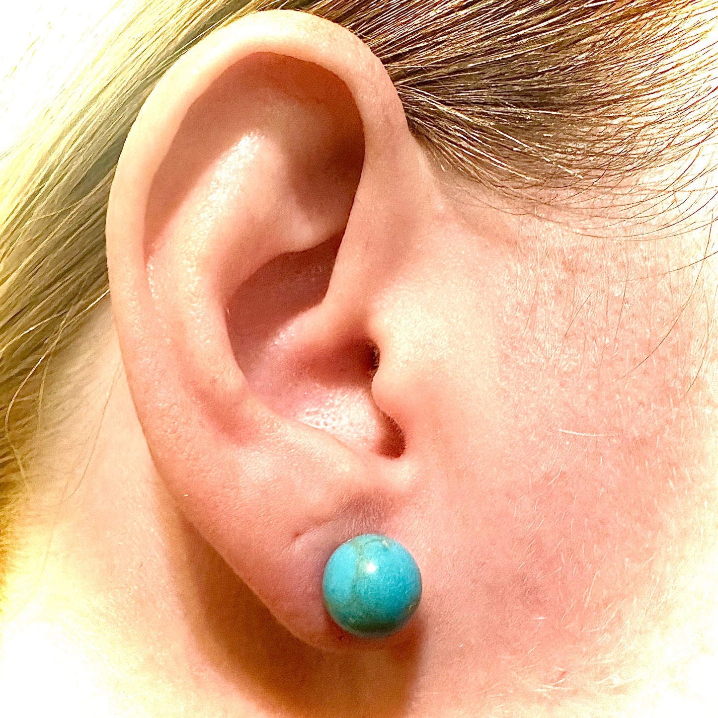 Round Turquoise, Sterling Silver Plated Stud Earrings For Women, Sterling Silver Earrings, Turquoise Stones For Earrings, Earrings For Women - leoshopdeals