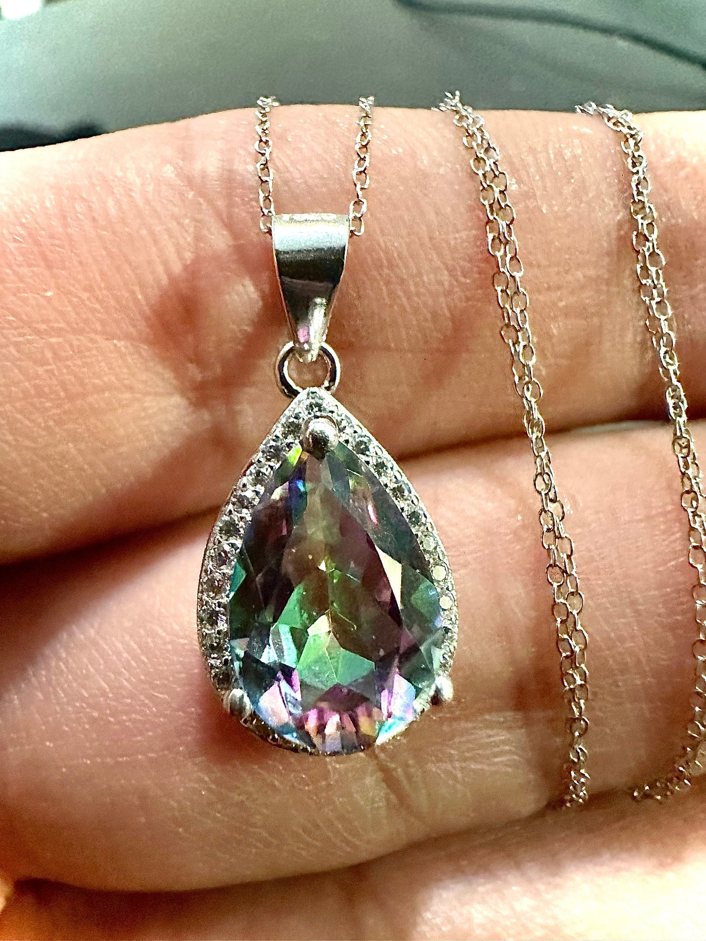 Mystic Topaz Necklace for Women Sterling Silver 925, Pendant Necklace for Women 4.00 CTTW, Gift for Mom, Rainbow Pendant Necklace 18'' - leoshopdeals