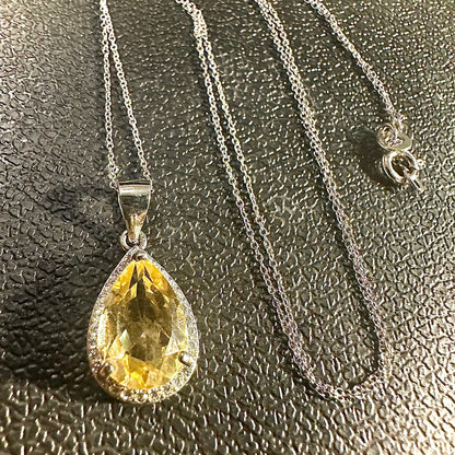 Citrine Necklace for Women Sterling Silver 925, Pendant Necklace for Women 4.00 CTTW, Gift for Mom, Yellow Citrine Pendant Necklace 18'' - leoshopdeals