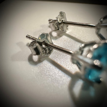 925 Sterling Silver Blue Topaz Earrings Studs 5MM for Women Heart Cut Gift - leoshopdeals