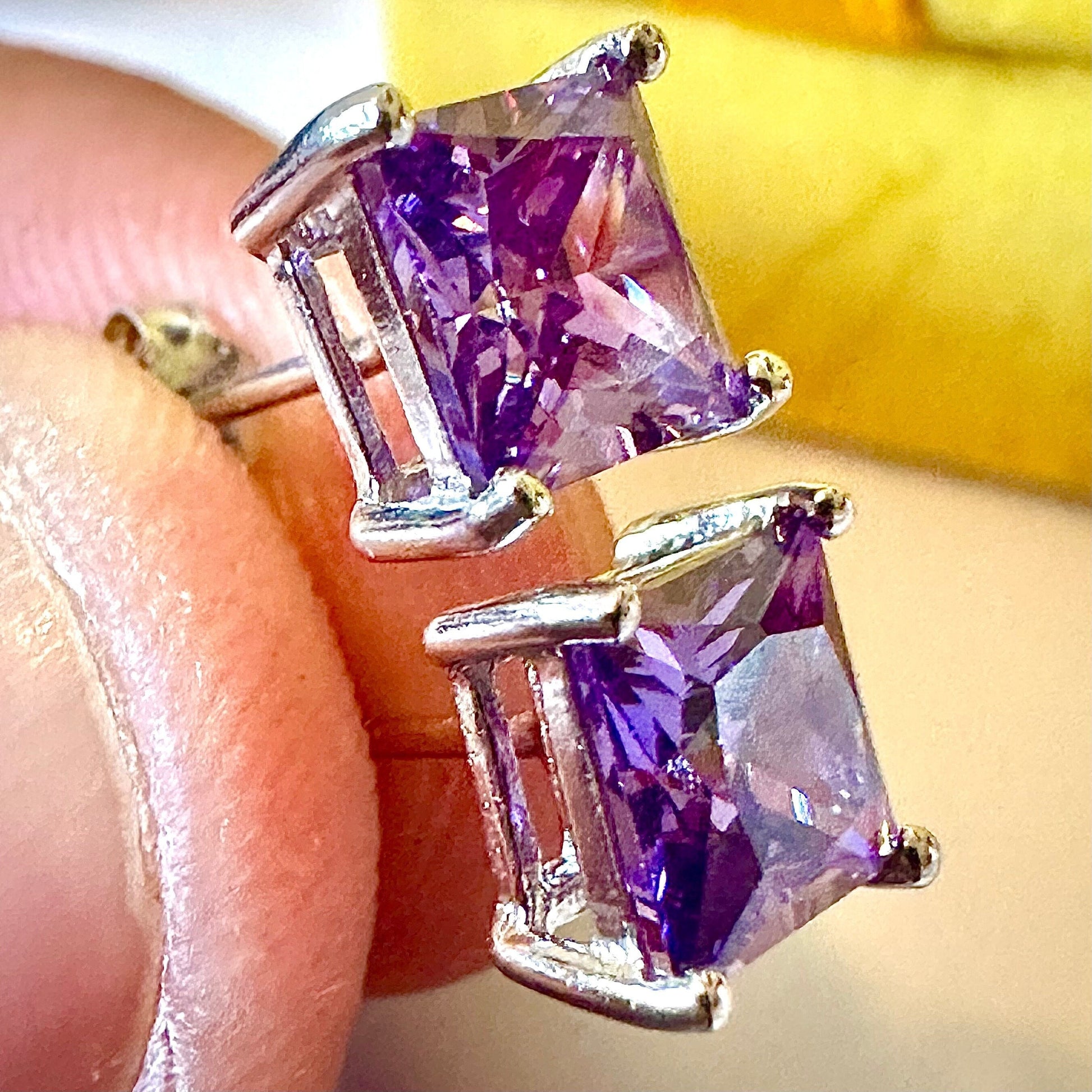 Princess Cut Amethyst Earrings, Amethyst Stud Earrings, 925 Sterling Silver Earrings, Amethyst Earrings, Silver Stud Earrings, Cute Earrings - leoshopdeals