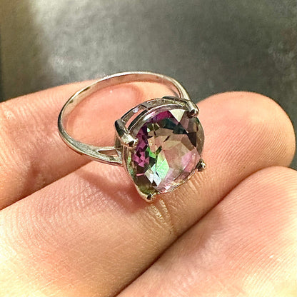 Mystic Topaz Ring Sterling Silver 925, November Birthstone Ring Sterling Silver,  Mystic Topaz Jewelry, Rainbow Ring Women, Oval Ring - leoshopdeals