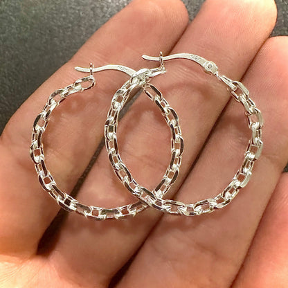 Curb Chain Earrings, 20MM Hoop Earrings Sterling Silver 925, 3MM Huggie Hoop Earrings Silver, Gift for Her, Hoop Earrings for Women, Earring - leoshopdeals