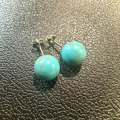 Round Turquoise, Sterling Silver Plated Stud Earrings For Women, Sterling Silver Earrings, Turquoise Stones For Earrings, Earrings For Women - leoshopdeals