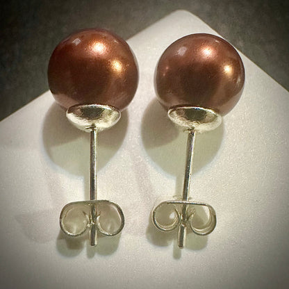 Chocolate Freshwater Pearl Earrings, 8MM Freshwater Pearl Stud Earrings, Chocolate Pearl Earrings, Pearl Earrings, Freshwater Pearl Earrings - leoshopdeals