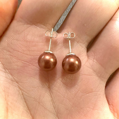 Chocolate Freshwater Pearl Earrings, 8MM Freshwater Pearl Stud Earrings, Chocolate Pearl Earrings, Pearl Earrings, Freshwater Pearl Earrings - leoshopdeals