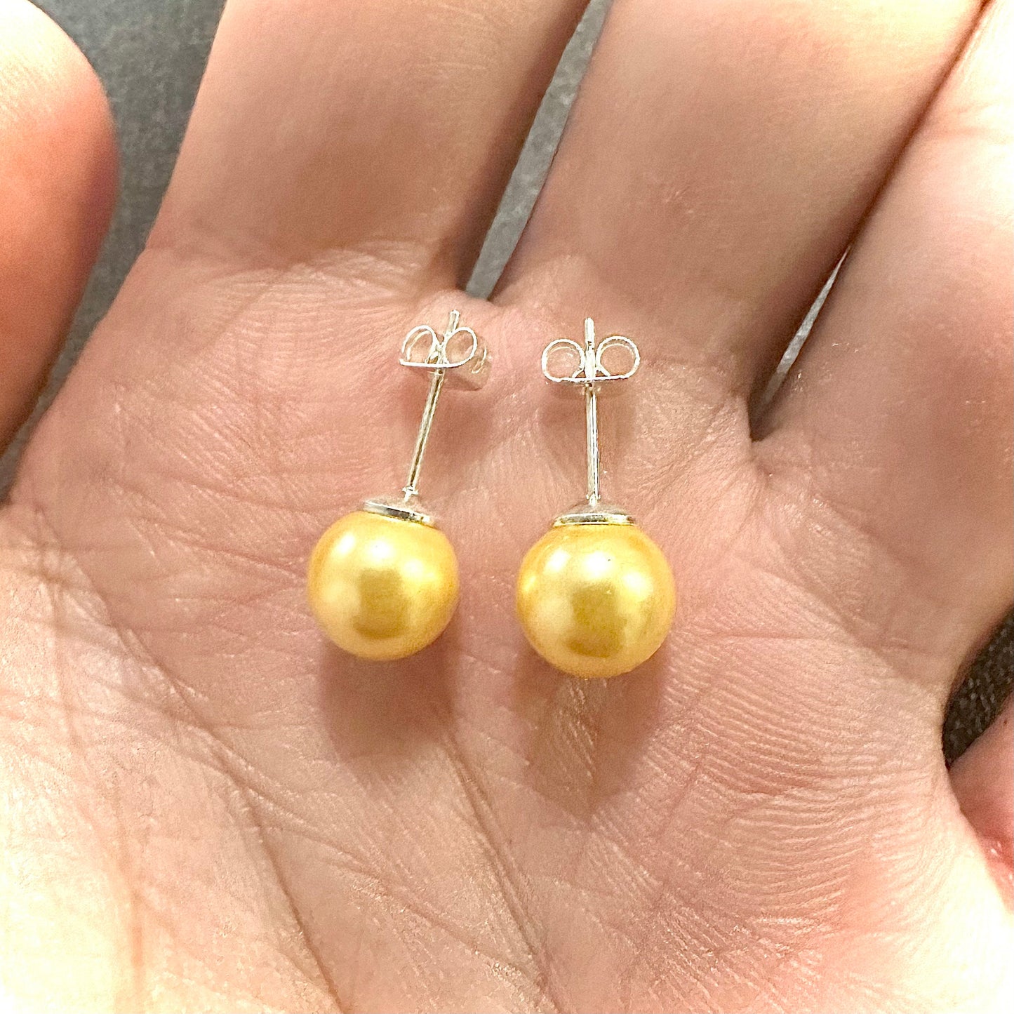 Yellow freshwater Pearl Stud Earrings for Women 8MM - leoshopdeals