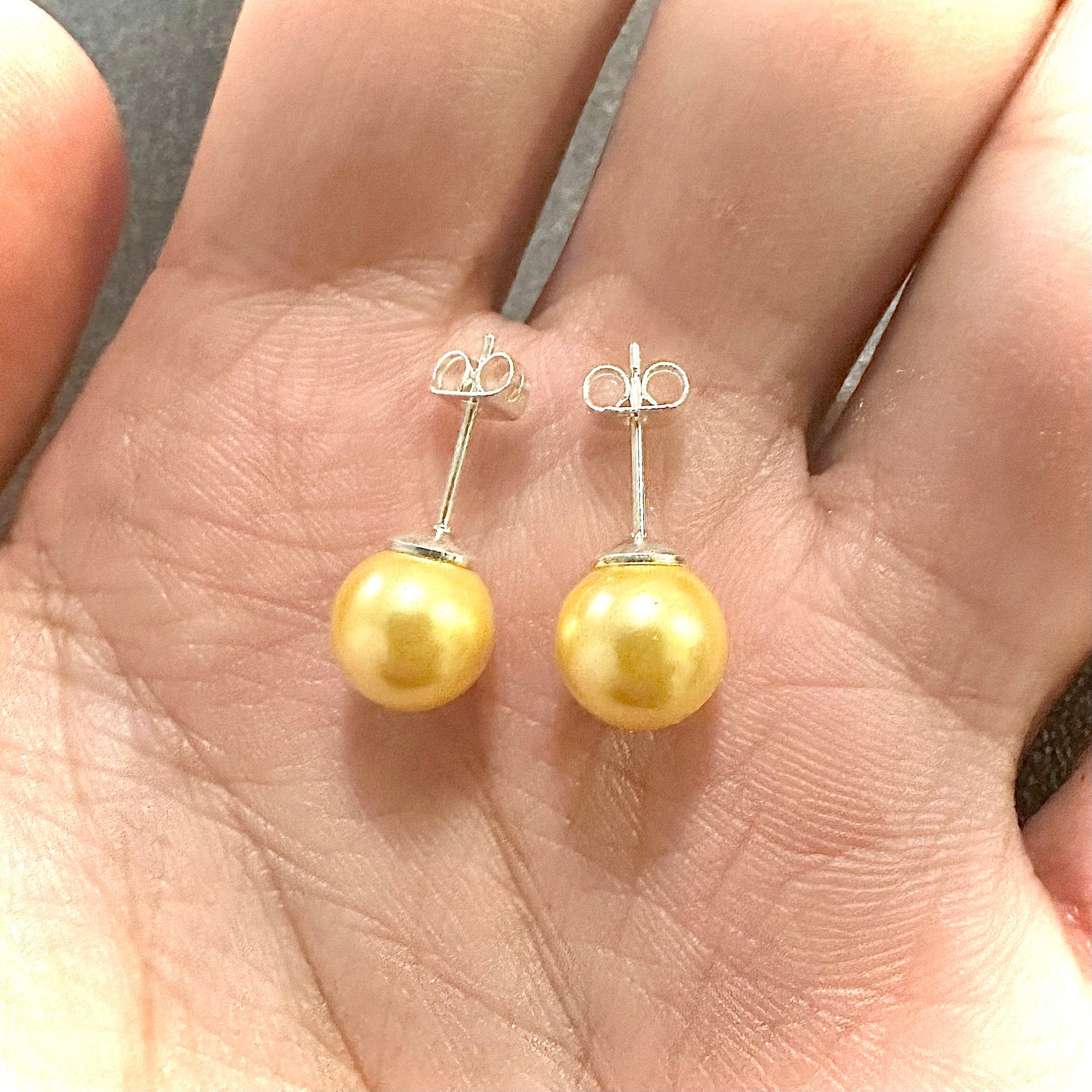 Yellow freshwater Pearl Earrings,8MM Freshwater Pearl Stud Earrings, Yellow Pearl Earrings, Yellow Pearl Earrings, Freshwater Pearl Earrings - leoshopdeals