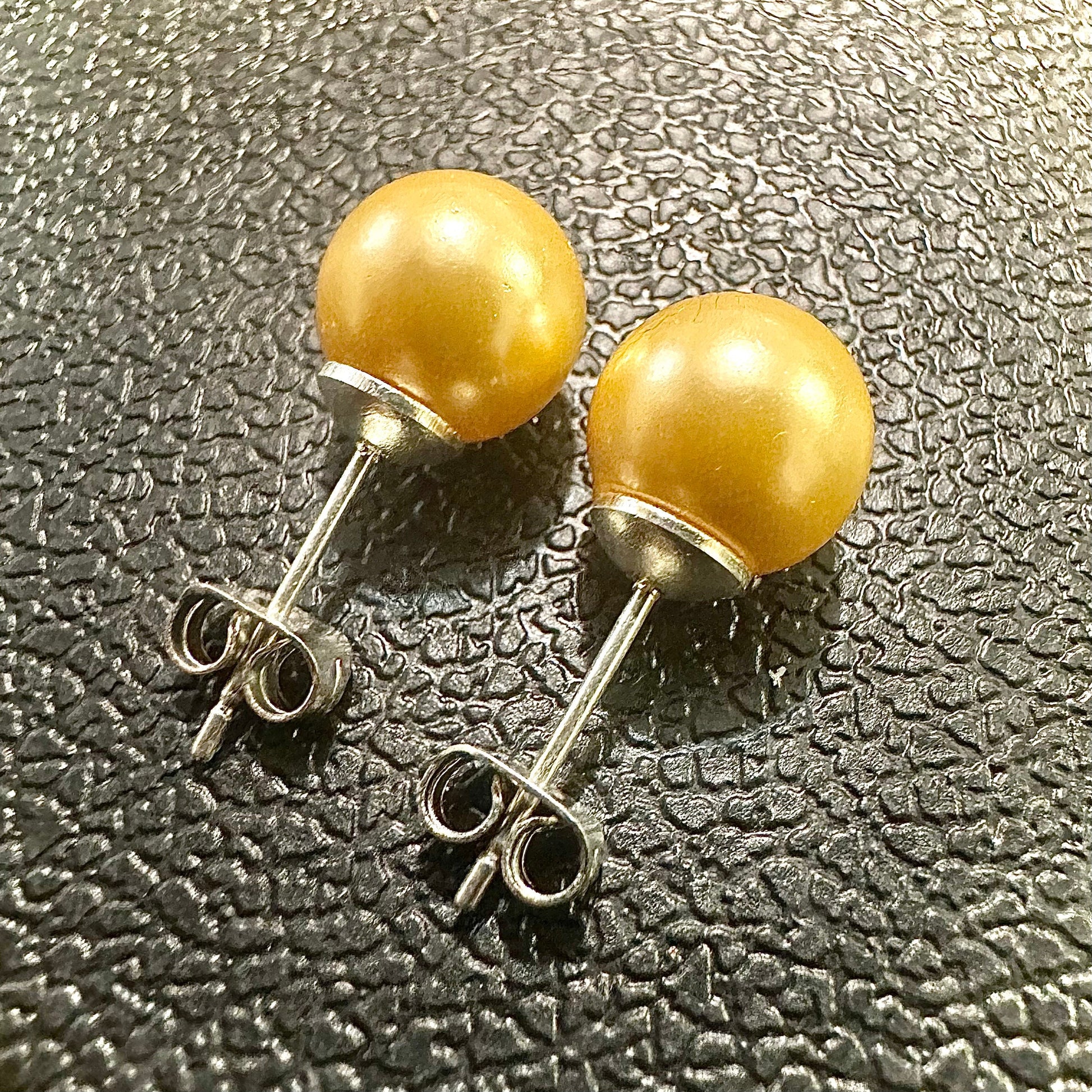 Yellow freshwater Pearl Earrings,8MM Freshwater Pearl Stud Earrings, Yellow Pearl Earrings, Yellow Pearl Earrings, Freshwater Pearl Earrings - leoshopdeals