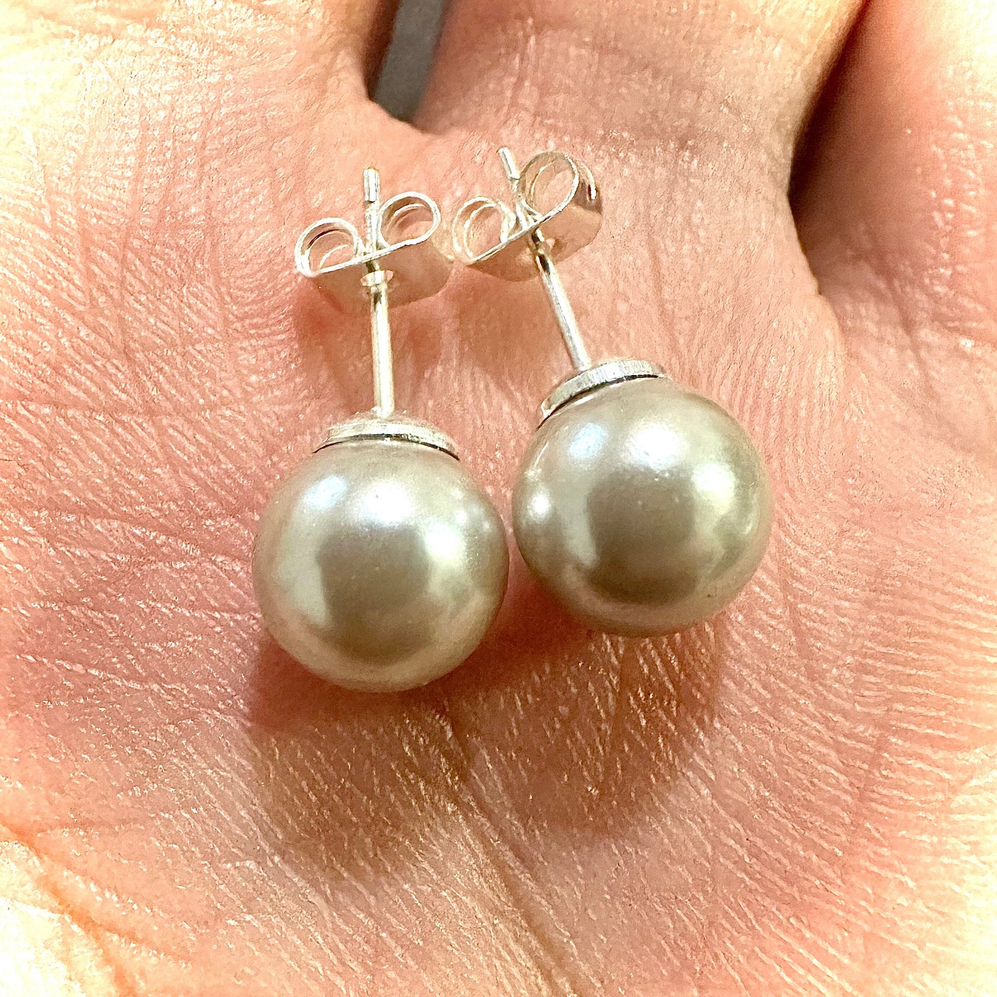 Gray Freshwater Pearl Earrings, 8MM Freshwater Pearl Stud Earrings, Gray Pearl Earrings, Gray Pearl Earrings, Freshwater Pearl Earrings Gift - leoshopdeals