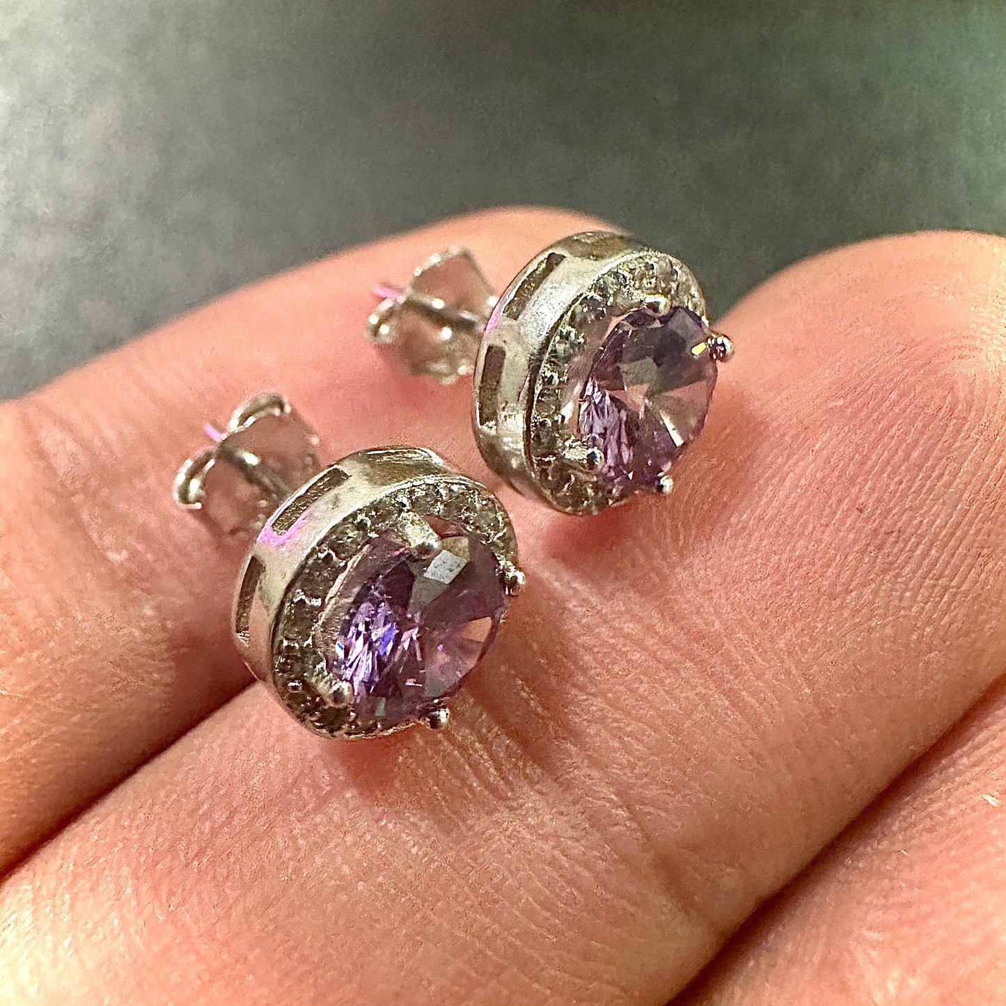 Amethyst Earrings Studs Sterling Silver 925, Amethyst and White Topaz Earrings, Earrings Studs for Women Sterling Silver, Gift for her - leoshopdeals