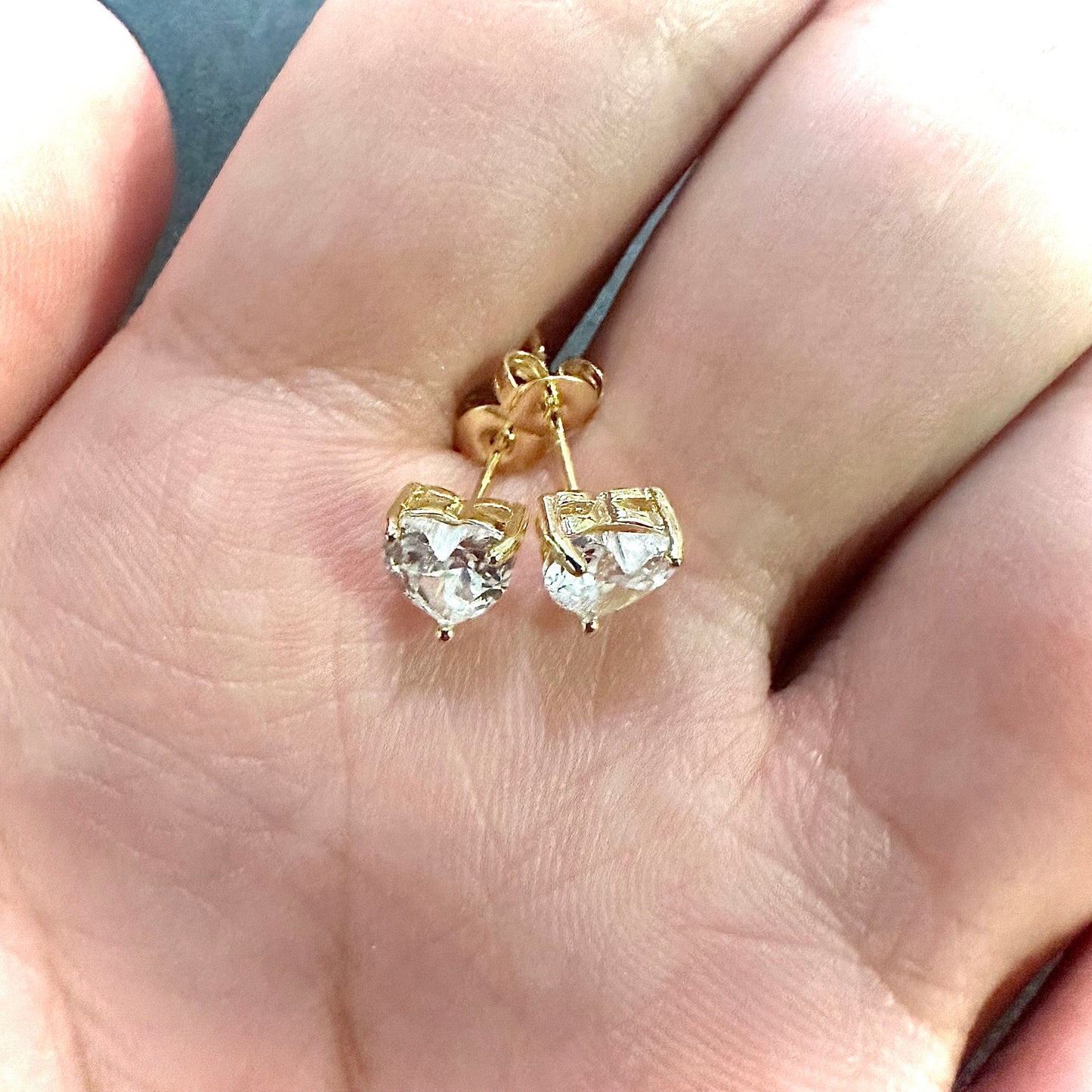 Gold Earrings Stud Heart 6MM, Sterling Silver Earrings Studs for Women, Cubic Zirconia Earrings Studs, Heart Earrings Gold Studs, Earrings - leoshopdeals