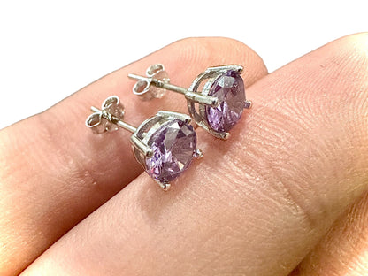 925 Sterling Silver Amethyst Stud Earrings for Women 6MM Birthstone Gift - leoshopdeals