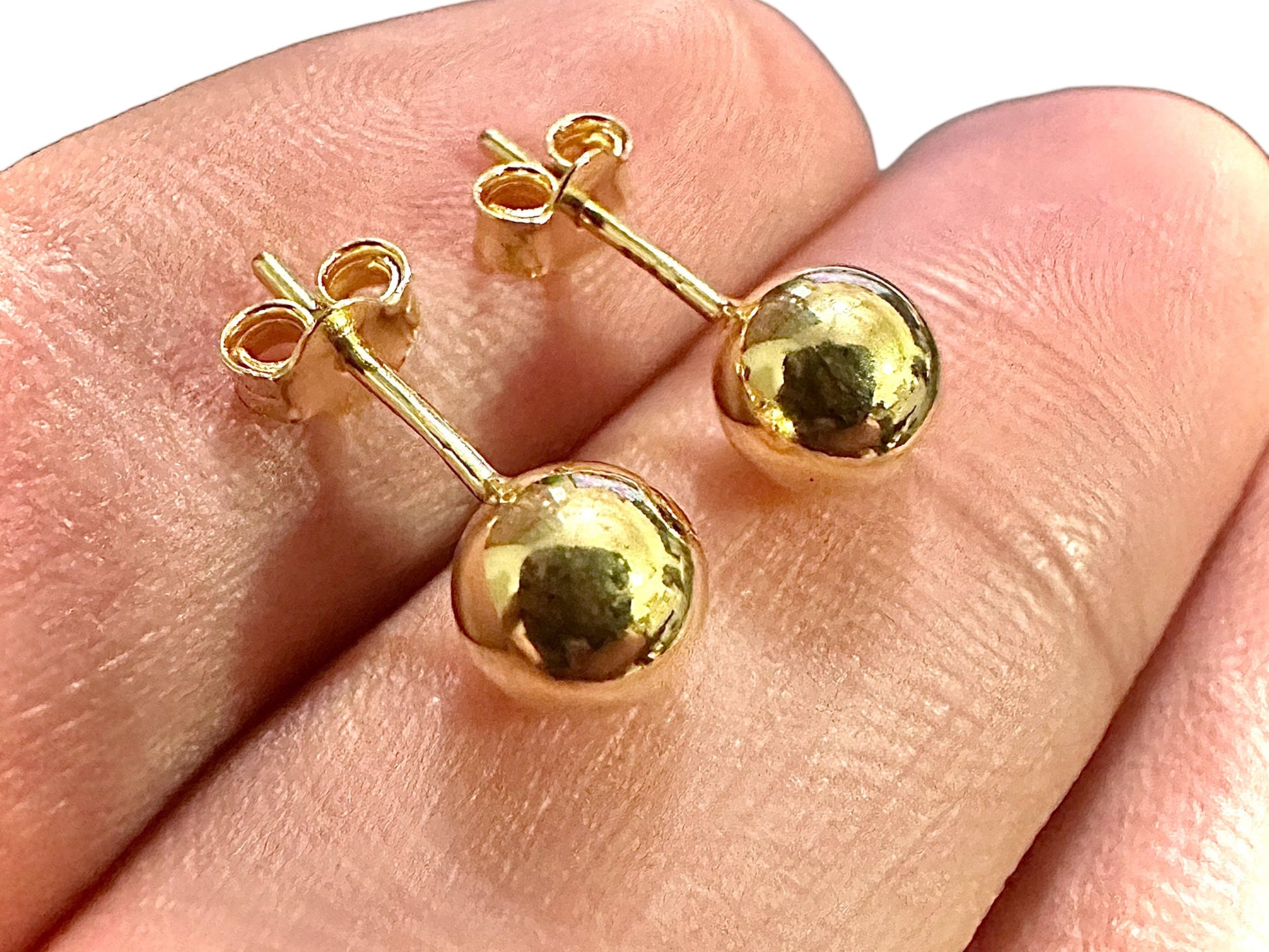 6MM Ball Earrings 14K Gold Plated, Ball Stud Earrings for Women, Stud Earrings for Women Sterling Silver 925, Earrings Studs Gold Plated - leoshopdeals